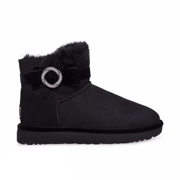 NEW UGG KARLIE BROOCH BLACK Swarovski- crystal boots Size 8 - Picture 1 of 8